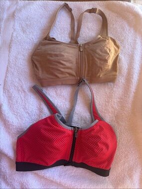 Victoria’s Secret VSX Knockout Sport Bras Racerback 34B Beige Hot Pink Set of 2
